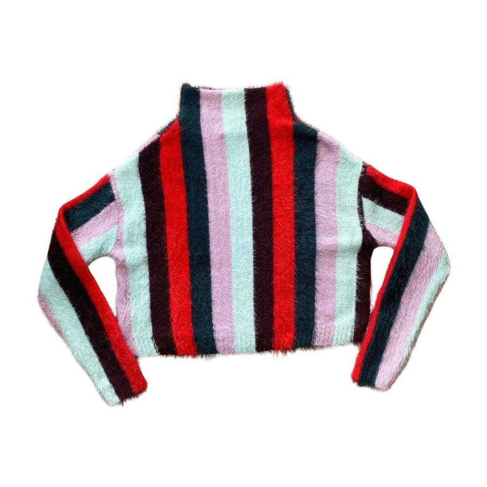 Blank NYC The Mad Hatter Multi Striped Fuzzy Mock Neck Sweater Top - Picture 8 of 8